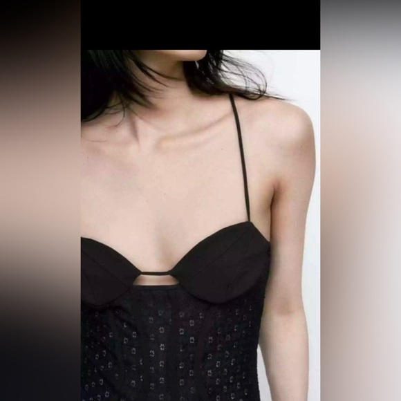 Zara Black peek a boo sheer mesh Lace Bodysuit Size small brand‎ new - Picture 9 of 10
